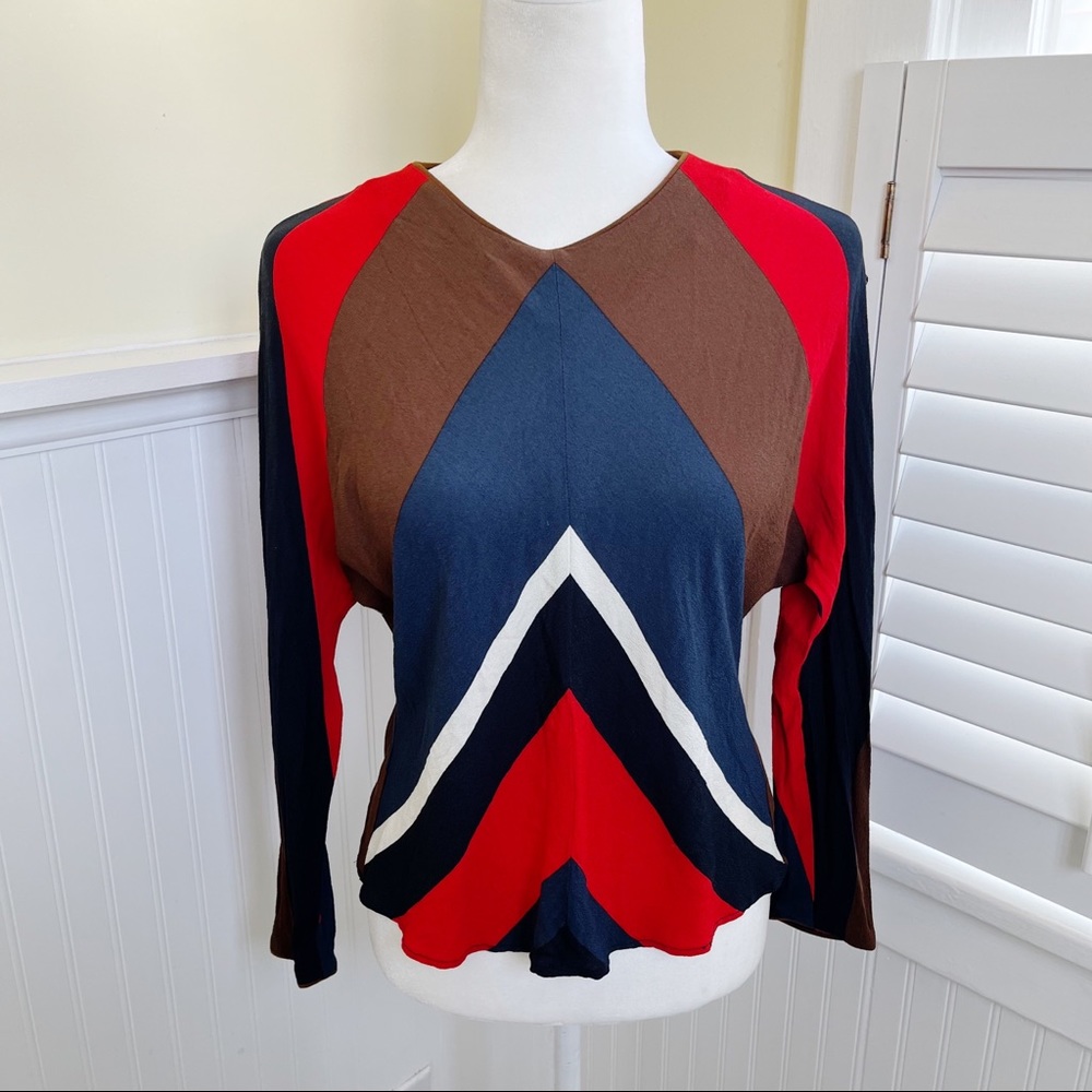 Zara Basic Colorblock Chevron Print Blouse Women’… - image 1